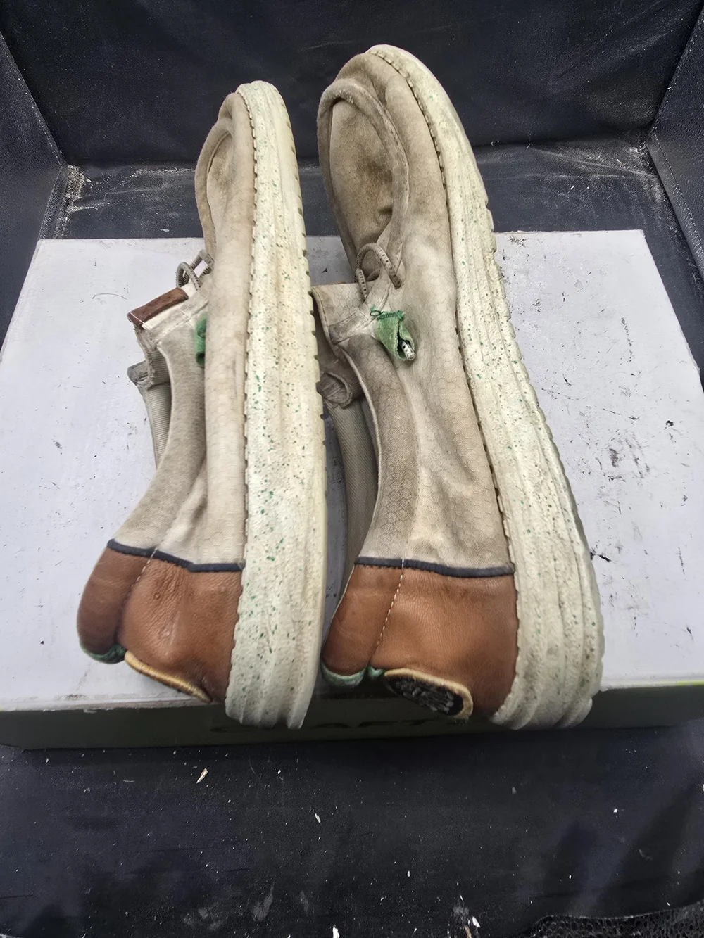 Hey Dude Beige Slip-On Loafers with Green Insoles
